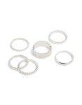 Silver Plated Mixed Texture Rings 6 Pack - M l