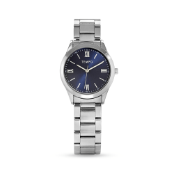 Mens Silver Tone Blue Dial Bracelet Watch