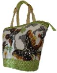 Fino Sequinned Butterfly Straw Basket With Beaded Handles Embellished Straw Basket With Prints CJK05053