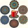 6PCS Set Mandala Pattern Wooden Coasters - Colorful Washable Heat & Slip Resistant Irregular Shape