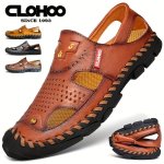 Clohoo Men's Sandals Durable Handmade Stitching Close Toe Non Slip Shoes For Indoor Outdoor Beach