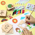 20PCS Wooden Drawing Stencils Kit Drawing Board Toys Coloring Puzzle Arts Crafts Set Educational Toys Halloween Christmas Gift