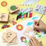 20pcs Wooden Drawing Stencils Kit Drawing Board Toys Coloring Puzzle Arts Crafts Set Educational Toys Halloween Christmas Gift
