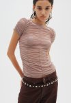 Ruched Mesh Top - Pink