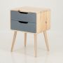 Kuva Pine Two Drawer Side Table With Cut Out Handles - Grey