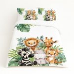 Kids Duvet Set Lion Focus Tropical Monster Leaf Safari