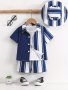 Girls' Casual Polyester Stripe Patterned Layette Set With Lapel Collar - Button Detailing Non-Stretch Shirt And Shorts With Matching Hat For Summer - Woven