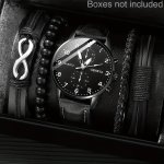 Men's Casual Quartz Watch & Faux Leather Bracelet Set - Perfect Father's Day Gift Zinc Alloy Case
