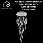 Polished Chrome Pendant Light Fitting With Clear Crystals - 5 X 50W GU10
