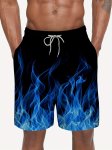Flame Graphic Digital Print Men's Fashion Drawstring Summer Shorts With Pockets For Beach Pool Party Single Layer Shorts Without