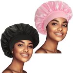 2 Pack Satin Bonnet Silk Bonnet For Sleeping Women Hair Sleep Bonnets For Women Wide Soft Band Large Sleep Cap For Curly Hair Br