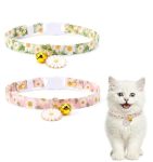 Valuebargain 2 Pack Cat Collar Breakaway Daisy Collar For Girl Cats Adjustable Breakaway Cat Collars With Bell Cute Floral Desig