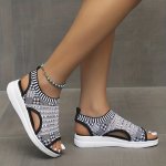 Women's Knit Flat Sandals Peep Toe Slip On Cut Out Slingback Shoes Casual Outdoor Sports Sandals