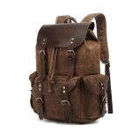 Genuine Leather Canvas Waxed Backpack Travel Rucksack Laptop Bag