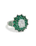 Cubic Zirconia Green Statement Floral Ring - S m