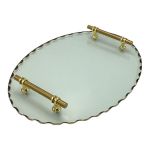 Tray 30X40CM Oval Glass With Gold Border & Handles