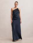 Sylvie Asym Satin Bias Dress - 18 Navy black