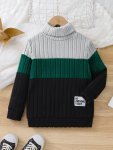 Boys' Trendy Color Block Knit Pullover With High Neck - Stretchy & Machine Washable Perfect For Spring fall