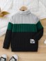 Boys' Trendy Color Block Knit Pullover With High Neck - Stretchy & Machine Washable Perfect For Spring/fall