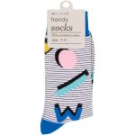 Clicks Trendy Socks Blue With Stripes & Shapes 7-11