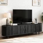 Oneblis 70" Mid Century Modern Tv Stand Wood Tv Consoles With Sliding Doors And Power Outlet Fluted Entertainment Center With Ad