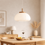 White Paper Pendant Light With Wooden Accent