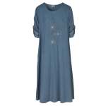 Embroidered Cornelli Flower Corduroy Dress - Indigo L xl