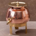 P-tal Copper Water Dispenser 1.2 Gallons 100% Pure Copper Pot Heavy Gauge And Hammered With Prefitted Leakproof Brass Spigot Lid