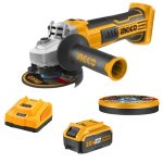 Ingco - Cordless Angle Grinder With Cutting Discs 4AH Battery & Charger