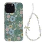 Shimmer Floral Phone Case With Pearl Charm Strap - Compatible With Iphone