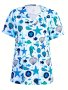 Star Print V Neck Scrub Tops Elegant Short Sleeve Patched Pockets Nurse Uniform Women's Clothing