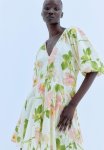 Flared-skirt Dress - Cream Floral