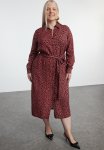 Tile Leopard animal Patterned Woven Buttoned Belted Midi Plus Size Shirt Dress