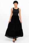 Ladies High Waist Boho Black Long Pleated Skirt