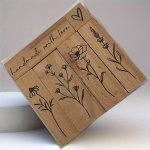 6PCS SET Flower Wooden Stamp Wood Rectangle Craft Stamp For Diy Craft Diary And Craft Scrapbooking