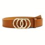 1PC Three Ring Decor Buckle Belt Pu Leather Belt Alloy Buckle Belt Classic Round Buckle Belt