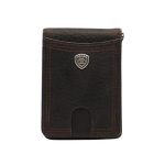 Ariat Men's Rowdy Shield Logo Brown Money Clip Bifold Wallet A35117282