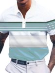Men's Striped Golf Shirt Casual Short Sleeve Lapel Shirt For Summer Outdoor