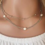 Shayla Layered Pearl Necklace Adjustable 40-45CM Chain Titanium Stainless Steel