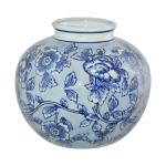 Glazed Blue And White Ceramic Vase 23 Cm X 20 Cm