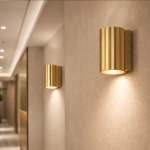 Golden Ribbed Modern Down Facing Wall Light