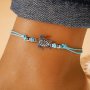 Trendy Handmade Woven Hemp Rope Antique Silver Turtle Anklet Suitable For Beach Travel Vacation Wear