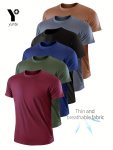 6-PACK Assorted Colors: Maroon Olive Navy Black Gray Khaki - Lightweight Men's Crew Neck T-Shirt - Quick-drying Breathable Moist