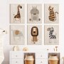 6pcs Animal Canvas Wall Art Painting Set Giraffe Art Painting Elephant Canvas Pictures Lion Wall Poster Hippopotamus Wall Pictures Zebra Tiger Art Canvas Nursery