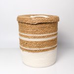 Cotton bulrush Basket With Lid Small - Cream