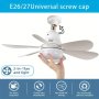 1PC Ceiling Fan With A Remote Control Multifunctional E26/E27 Socket Adjustable Light And Fan Simple Style Easy To Install Perfect For Bathrooms Bedrooms Study