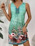 Floral Print Notched Neck Dress Casual Sleeveless Tank Dress For Spring & Summer Women's Clothing