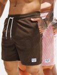 2PCS Men's Solid Color Corduroy Shorts With Drawstring Casual Bottoms Men's Clothing For Summer Daily Wear party holiday Beach