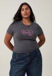 Cotton On Barbie Fitted Longline Tee - Lcn Mat Barbie Spray Logo graphic