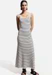 Flared-skirt Rib-knit Dress - White Striped